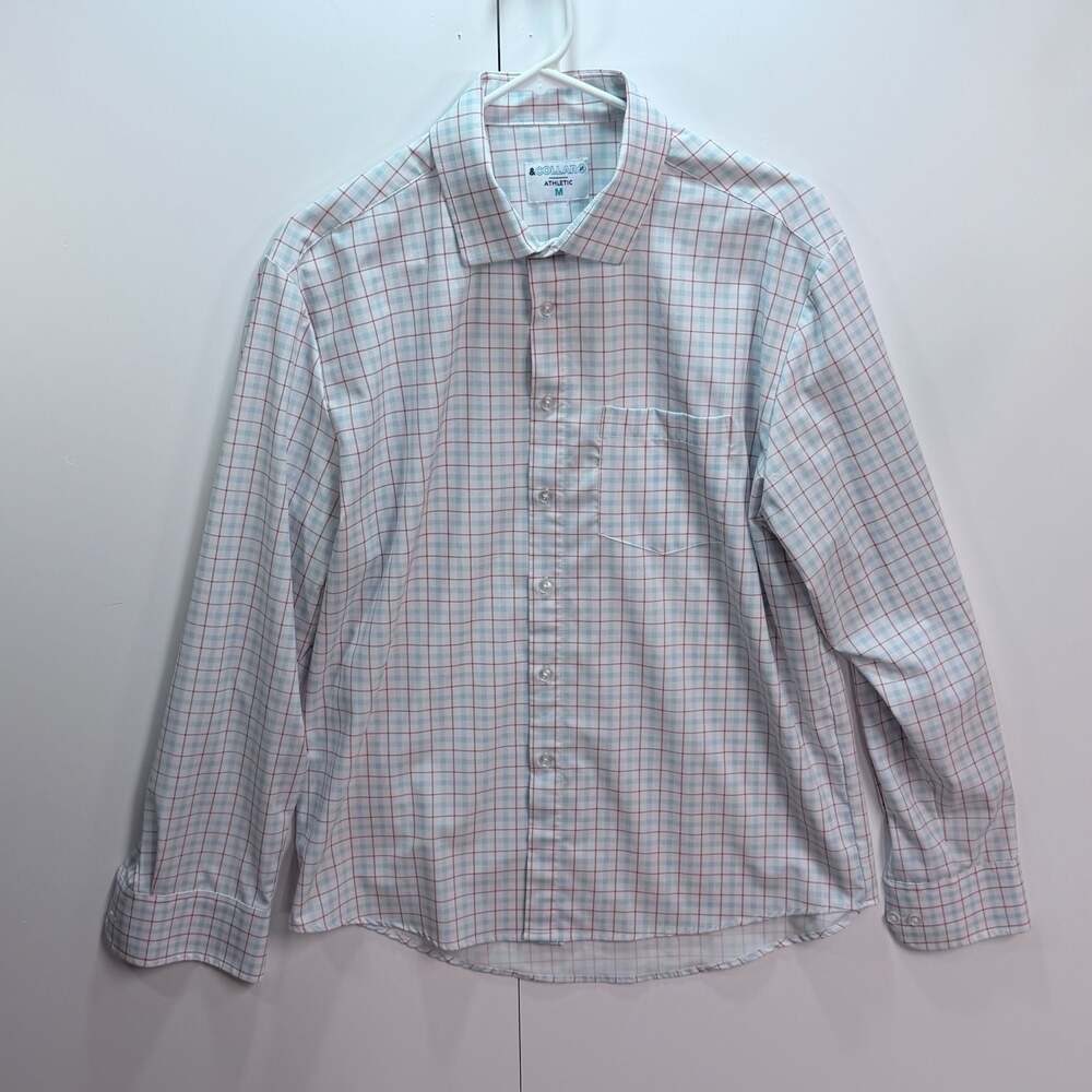 &Collar Athletic Performance Dress Shirt Plaid Medium
